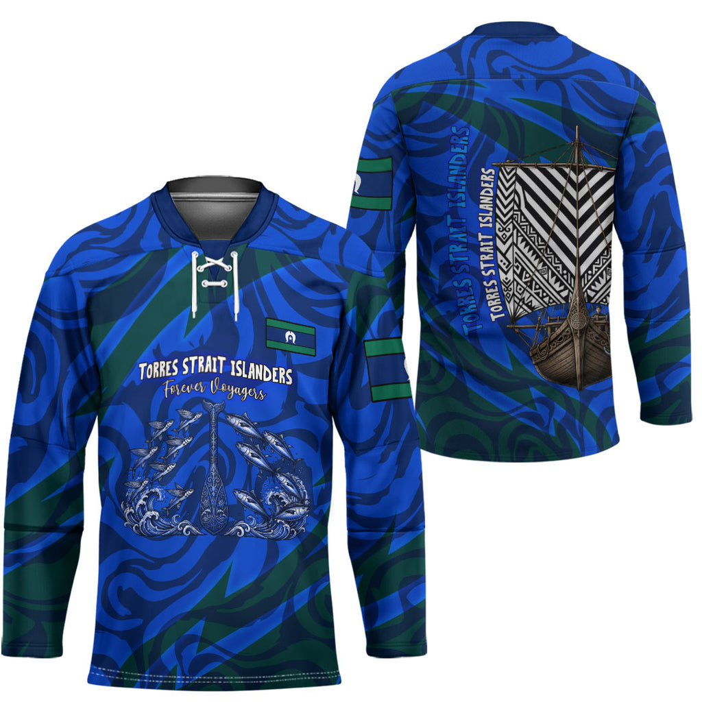 Torres Strait Islanders Forever Voyagers Hockey Jersey Indigenous Australian Tribal Canoe Art