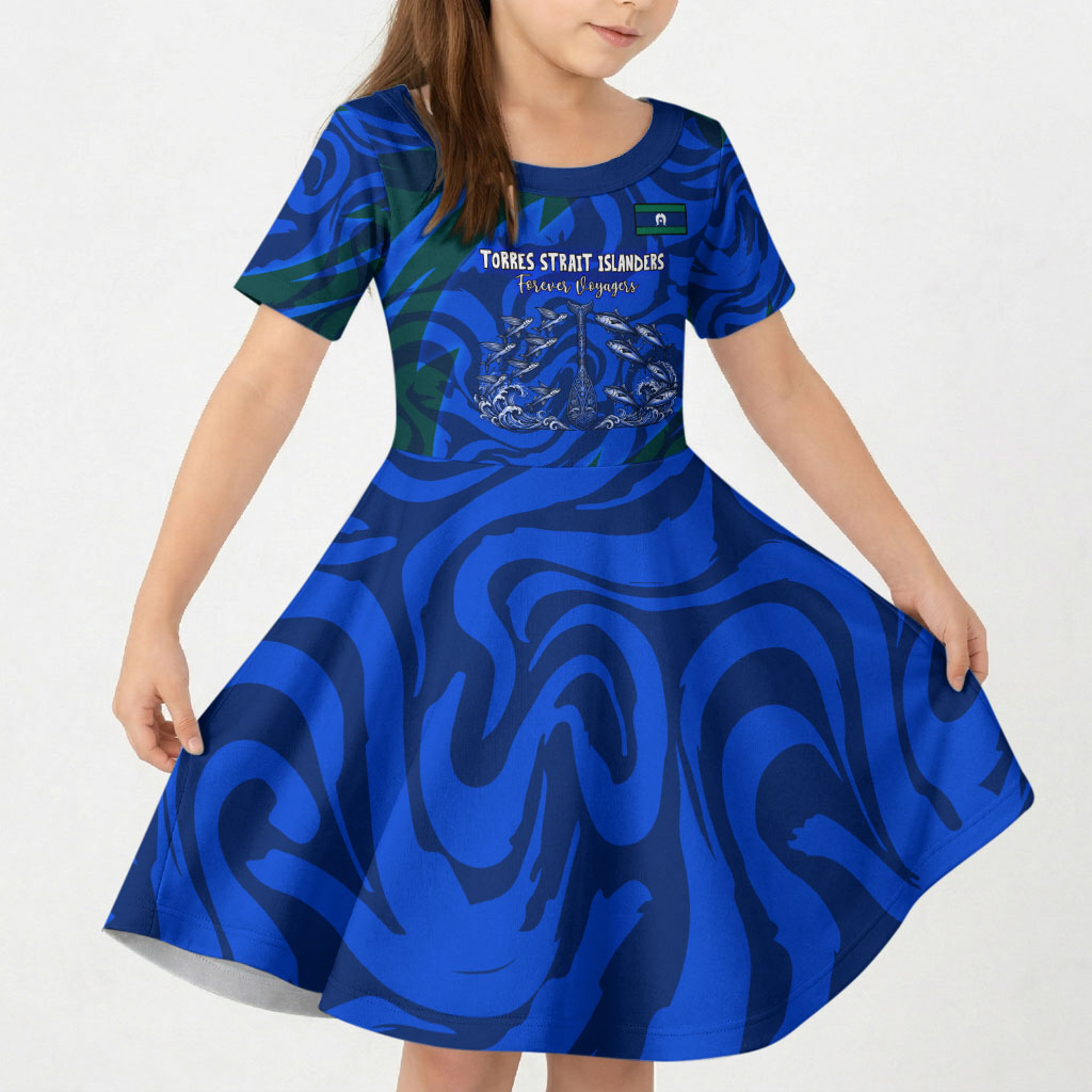 Torres Strait Islanders Forever Voyagers Kid Short Sleeve Dress Indigenous Australian Tribal Canoe Art