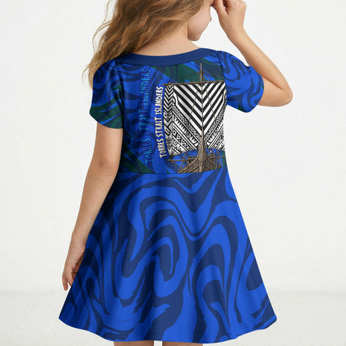 Torres Strait Islanders Forever Voyagers Kid Short Sleeve Dress Indigenous Australian Tribal Canoe Art