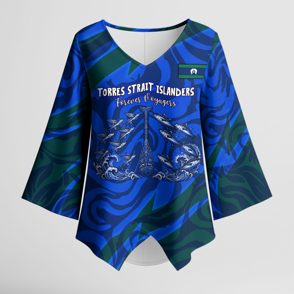 Torres Strait Islanders Forever Voyagers Kimono Sleeve Blouse Indigenous Australian Tribal Canoe Art