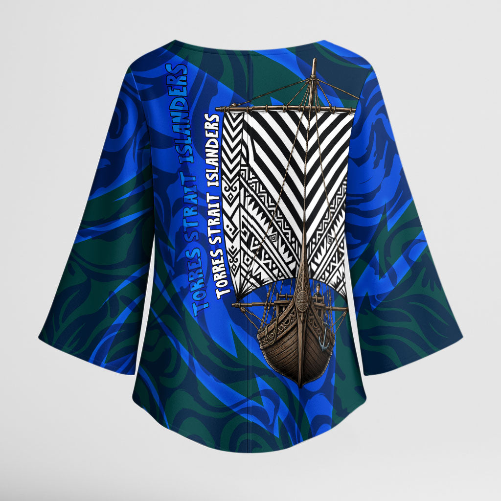 Torres Strait Islanders Forever Voyagers Kimono Sleeve Blouse Indigenous Australian Tribal Canoe Art