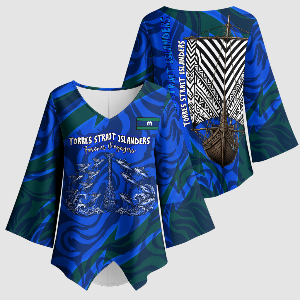 Torres Strait Islanders Forever Voyagers Kimono Sleeve Blouse Indigenous Australian Tribal Canoe Art