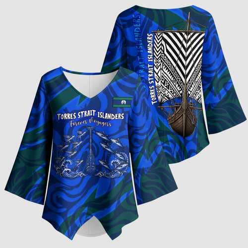 Torres Strait Islanders Forever Voyagers Kimono Sleeve Blouse Indigenous Australian Tribal Canoe Art