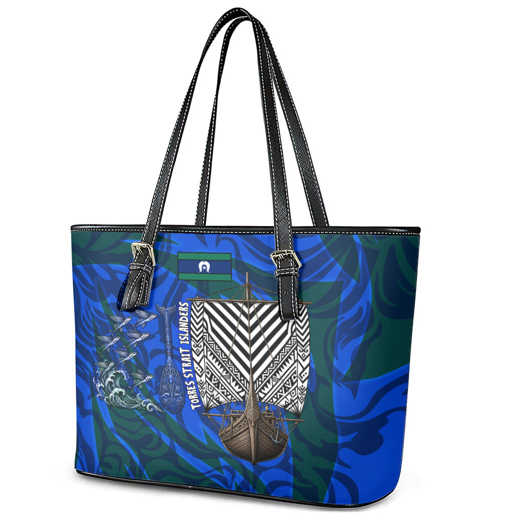 Torres Strait Islanders Forever Voyagers Leather Tote Bag Indigenous Australian Tribal Canoe Art