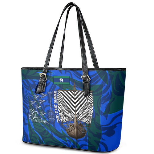 Torres Strait Islanders Forever Voyagers Leather Tote Bag Indigenous Australian Tribal Canoe Art