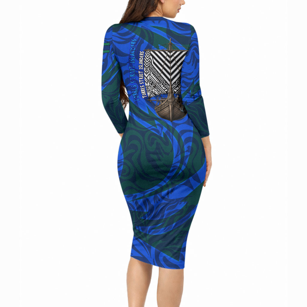 Torres Strait Islanders Forever Voyagers Long Sleeve Bodycon Dress Indigenous Australian Tribal Canoe Art