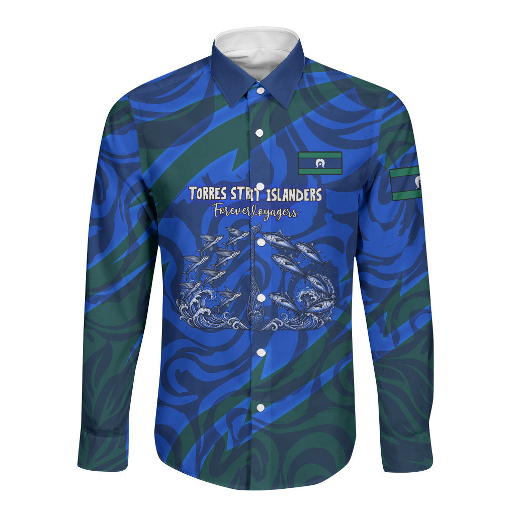 Torres Strait Islanders Forever Voyagers Long Sleeve Button Shirt Indigenous Australian Tribal Canoe Art