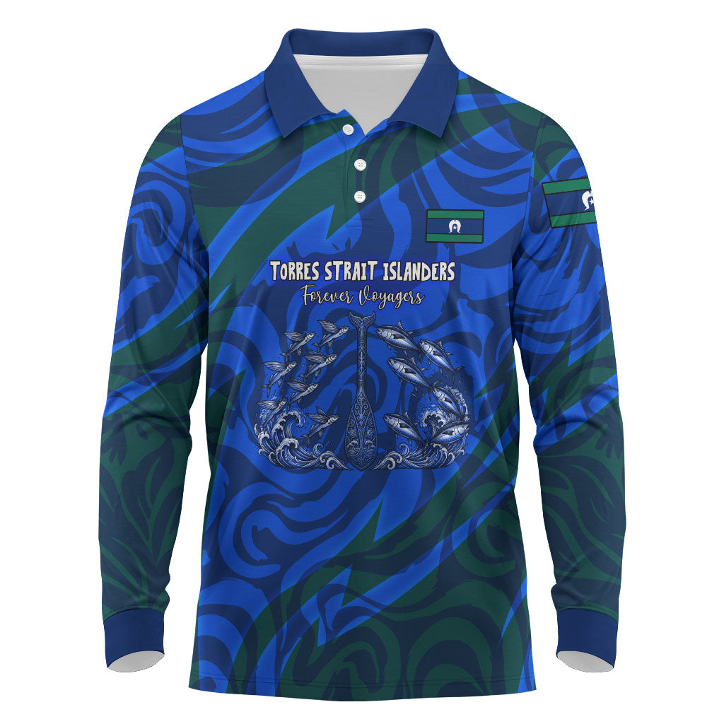 Torres Strait Islanders Forever Voyagers Long Sleeve Polo Shirt Indigenous Australian Tribal Canoe Art