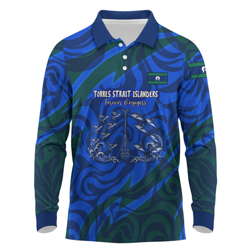 Torres Strait Islanders Forever Voyagers Long Sleeve Polo Shirt Indigenous Australian Tribal Canoe Art