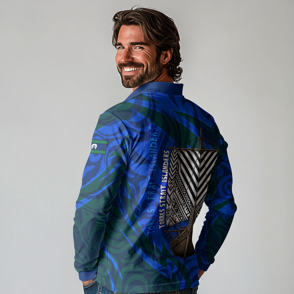 Torres Strait Islanders Forever Voyagers Long Sleeve Polo Shirt Indigenous Australian Tribal Canoe Art