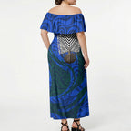 Torres Strait Islanders Forever Voyagers Off Shoulder Maxi Dress Indigenous Australian Tribal Canoe Art