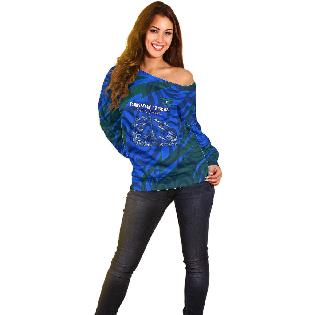 Torres Strait Islanders Forever Voyagers Off Shoulder Sweater Indigenous Australian Tribal Canoe Art