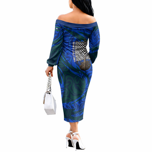 Torres Strait Islanders Forever Voyagers Off The Shoulder Long Sleeve Dress Indigenous Australian Tribal Canoe Art
