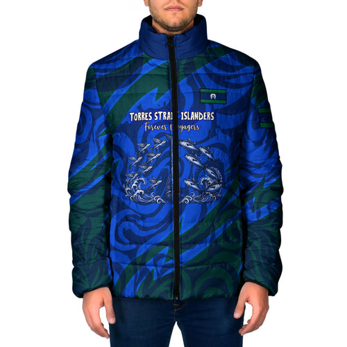 Torres Strait Islanders Forever Voyagers Padded Jacket Indigenous Australian Tribal Canoe Art