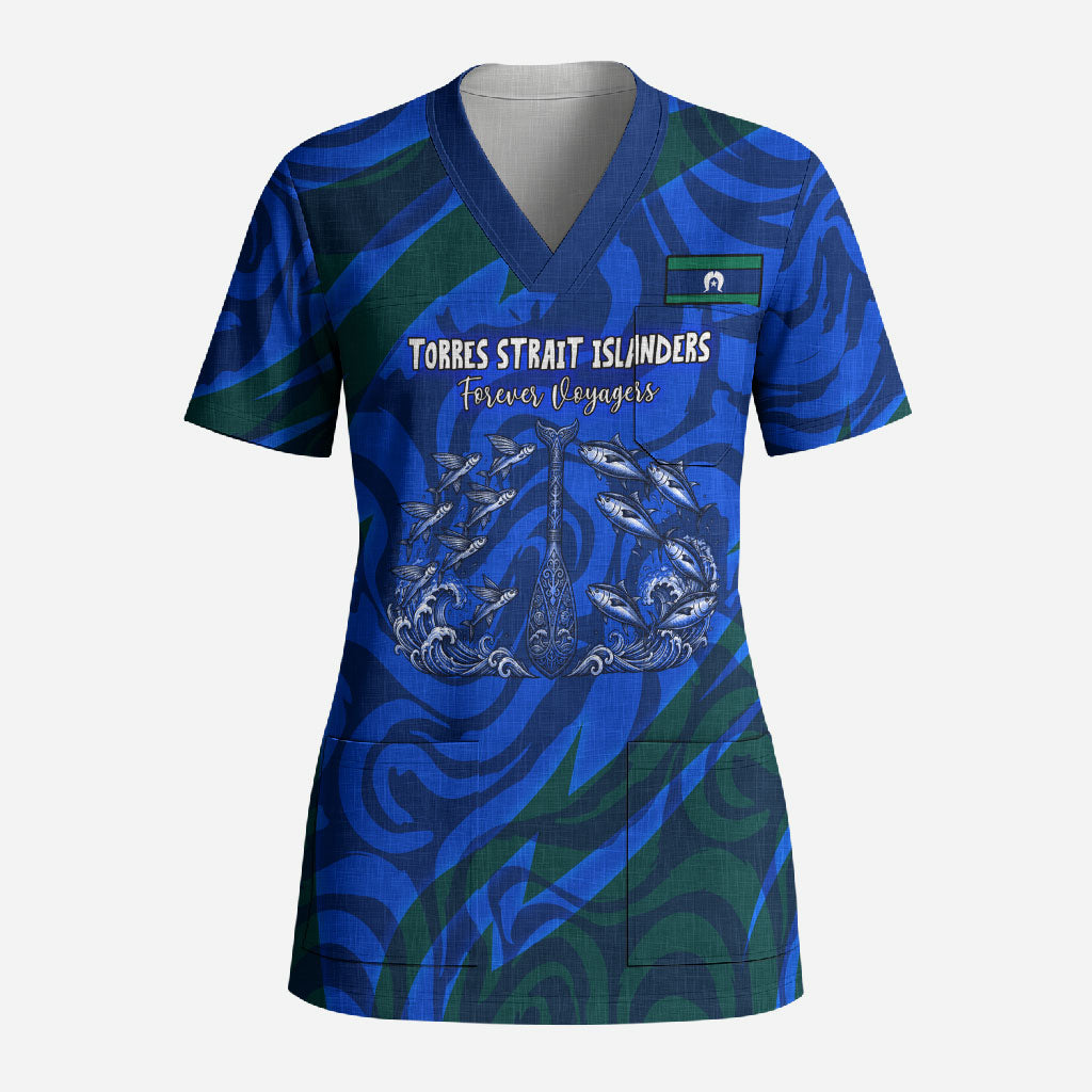 Torres Strait Islanders Forever Voyagers Scrub Top Indigenous Australian Tribal Canoe Art