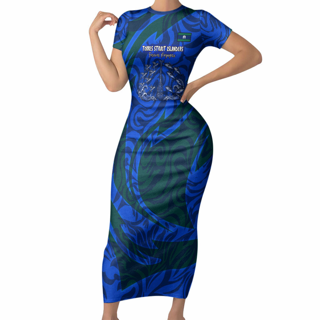 Torres Strait Islanders Forever Voyagers Short Sleeve Bodycon Dress Indigenous Australian Tribal Canoe Art