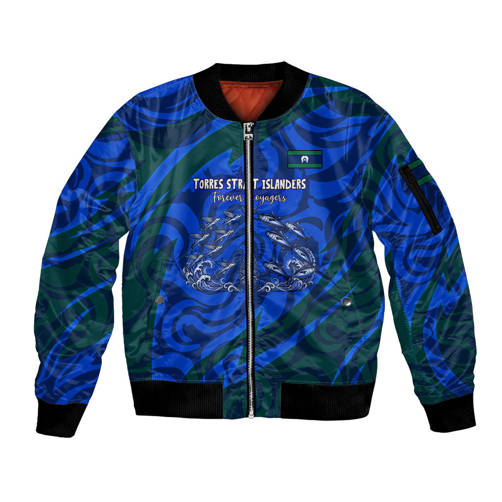 Torres Strait Islanders Forever Voyagers Sleeve Zip Bomber Jacket Indigenous Australian Tribal Canoe Art