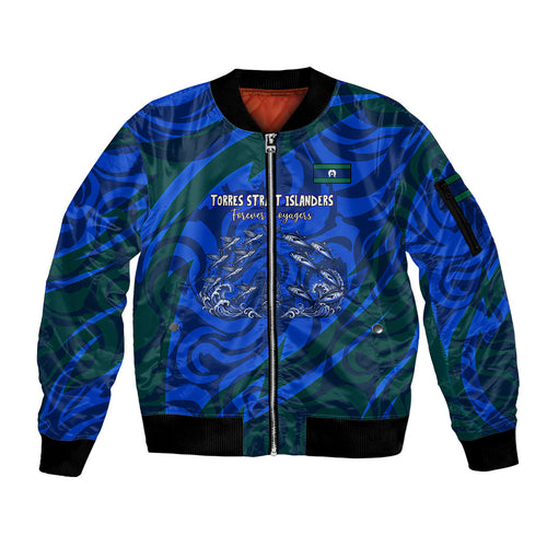 Torres Strait Islanders Forever Voyagers Sleeve Zip Bomber Jacket Indigenous Australian Tribal Canoe Art