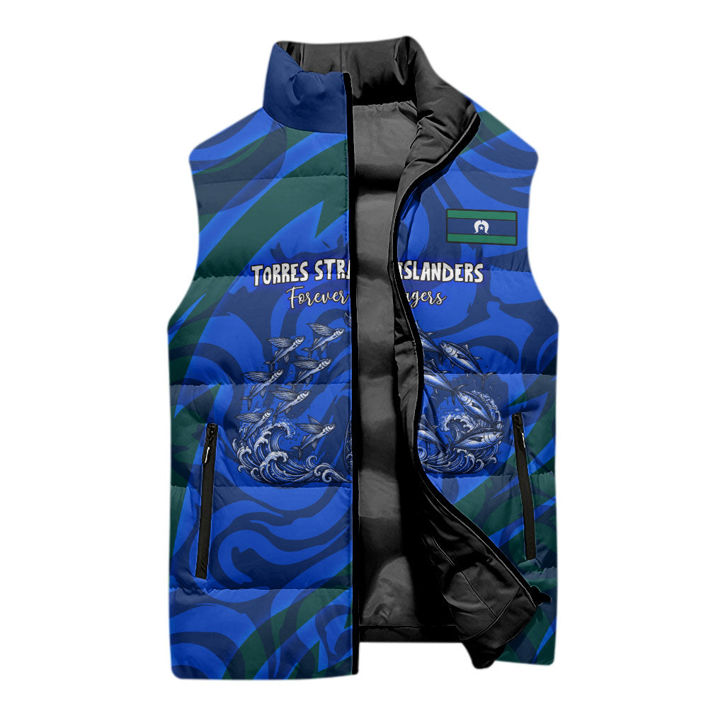 Torres Strait Islanders Forever Voyagers Sleeveless Puffer Jacket Indigenous Australian Tribal Canoe Art