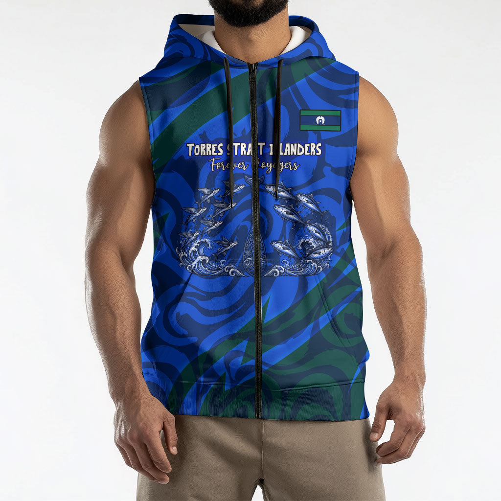 Torres Strait Islanders Forever Voyagers Sleeveless Zip Hoodie Indigenous Australian Tribal Canoe Art