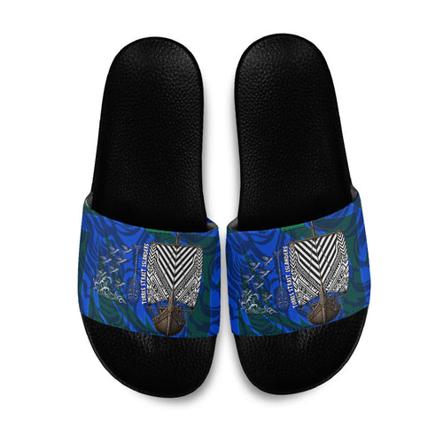 Torres Strait Islanders Forever Voyagers Slide Sandals Indigenous Australian Tribal Canoe Art