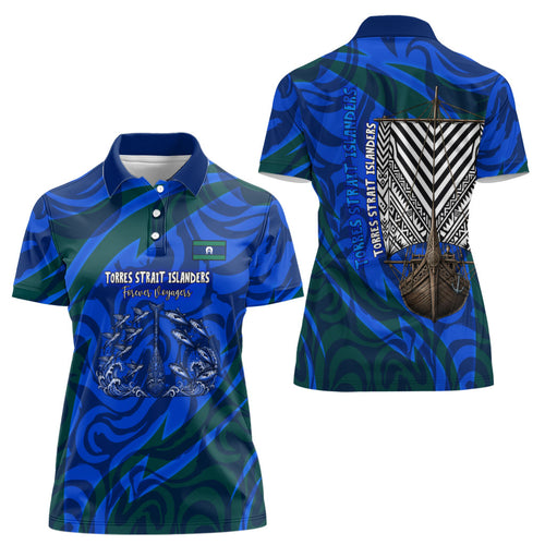 Torres Strait Islanders Forever Voyagers Women Polo Shirt Indigenous Australian Tribal Canoe Art