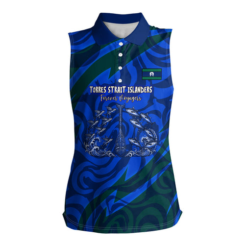 Torres Strait Islanders Forever Voyagers Women Sleeveless Polo Shirt Indigenous Australian Tribal Canoe Art