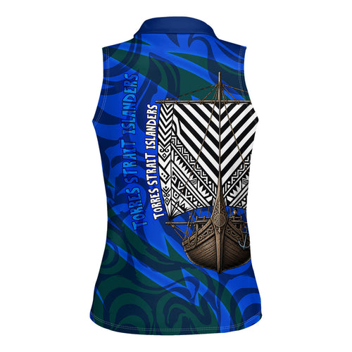 Torres Strait Islanders Forever Voyagers Women Sleeveless Polo Shirt Indigenous Australian Tribal Canoe Art