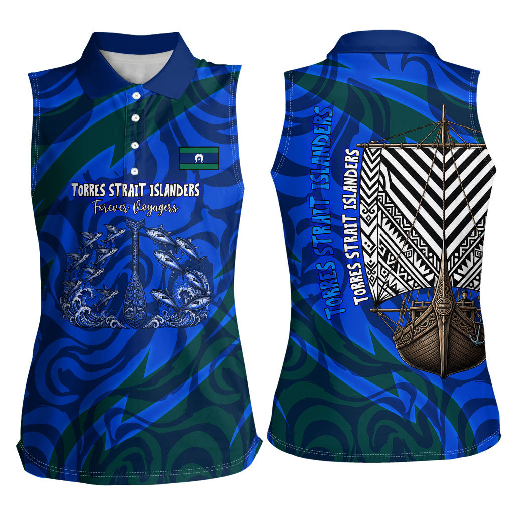 Torres Strait Islanders Forever Voyagers Women Sleeveless Polo Shirt Indigenous Australian Tribal Canoe Art