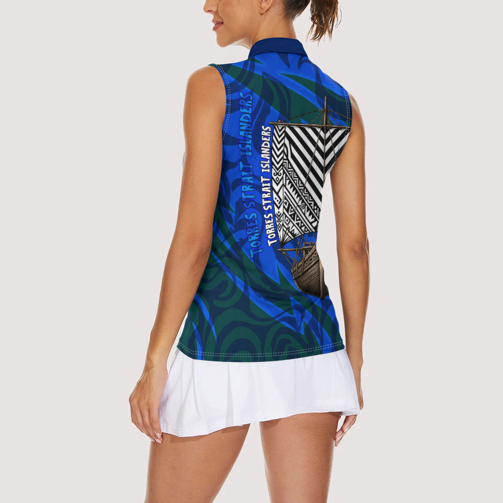 Torres Strait Islanders Forever Voyagers Women Sleeveless Polo Shirt Indigenous Australian Tribal Canoe Art