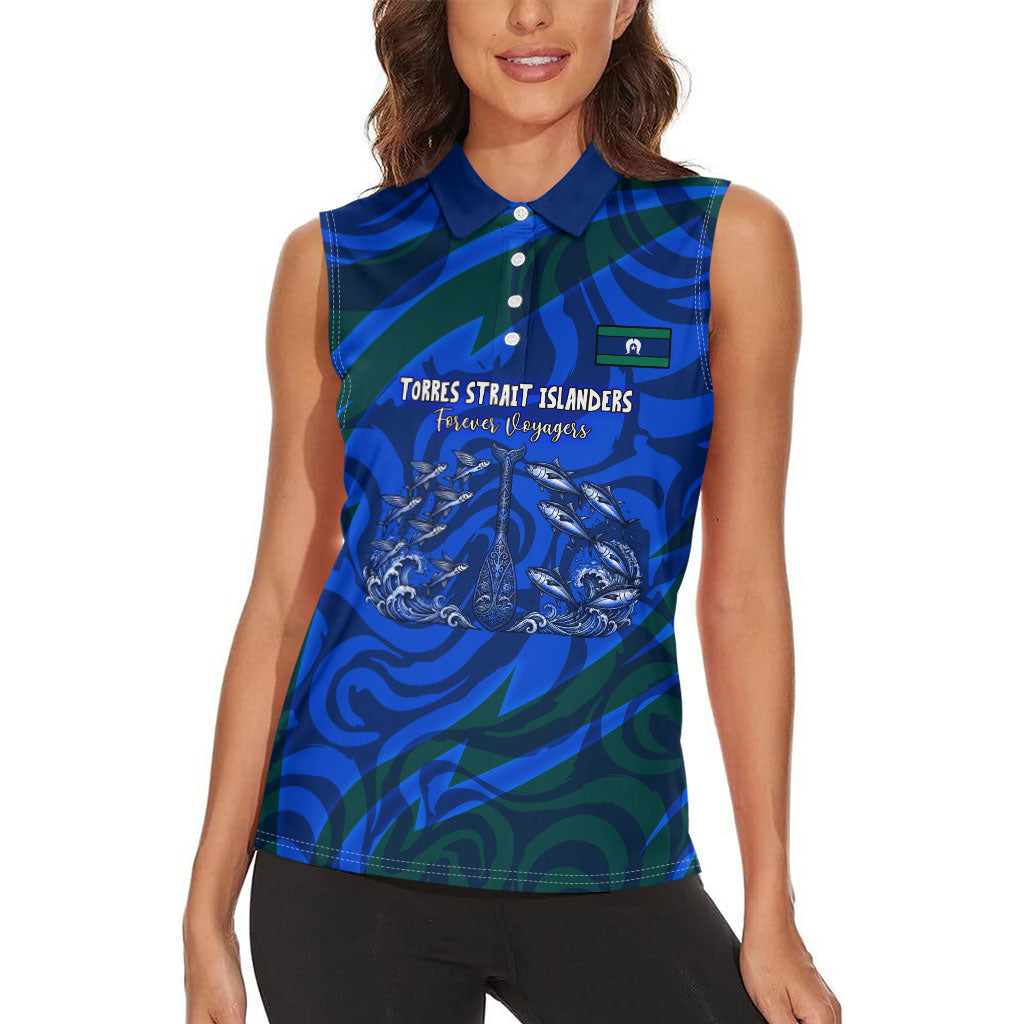 Torres Strait Islanders Forever Voyagers Women Sleeveless Polo Shirt Indigenous Australian Tribal Canoe Art