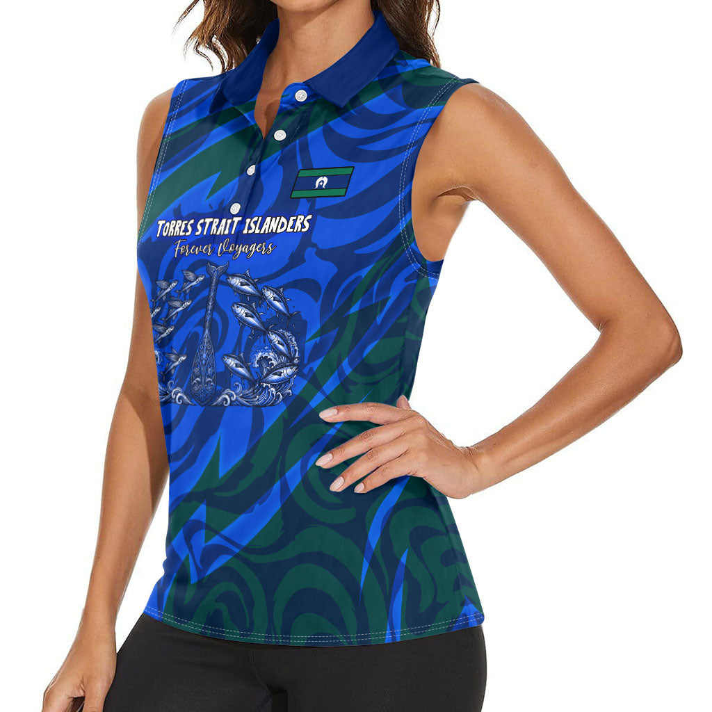Torres Strait Islanders Forever Voyagers Women Sleeveless Polo Shirt Indigenous Australian Tribal Canoe Art