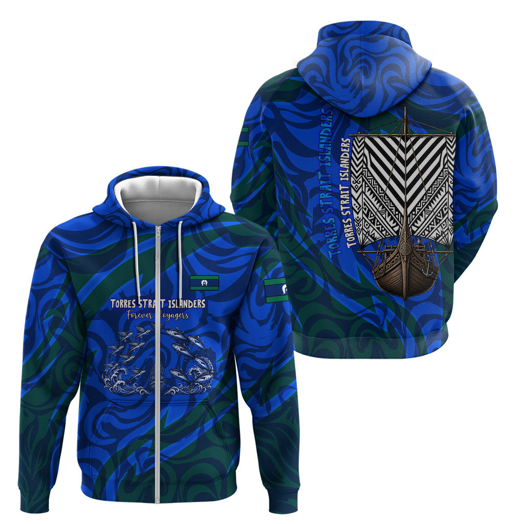 Torres Strait Islanders Forever Voyagers Zip Hoodie Indigenous Australian Tribal Canoe Art