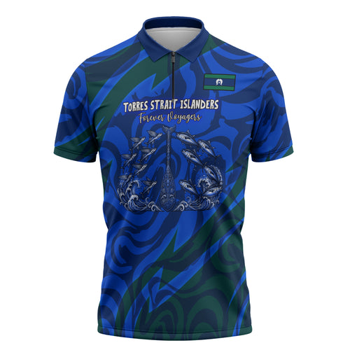 Torres Strait Islanders Forever Voyagers Zipper Polo Shirt Indigenous Australian Tribal Canoe Art