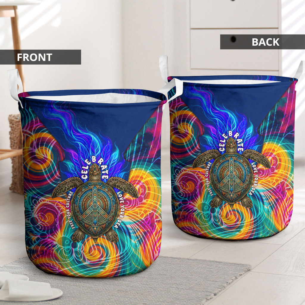 Torres Strait Islanders Sea Turtle Laundry Basket Indigenous Tribal Peace Art Cultural Headdress Motif
