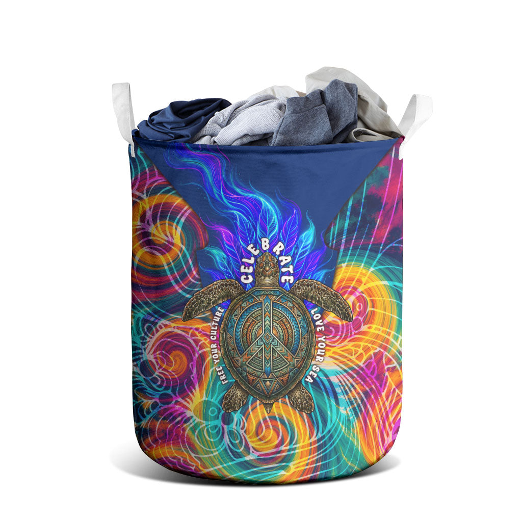 Torres Strait Islanders Sea Turtle Laundry Basket Indigenous Tribal Peace Art Cultural Headdress Motif