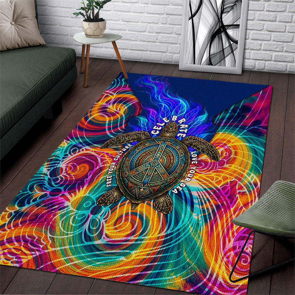 Torres Strait Islanders Sea Turtle Area Rug Indigenous Tribal Peace Art Cultural Headdress Motif