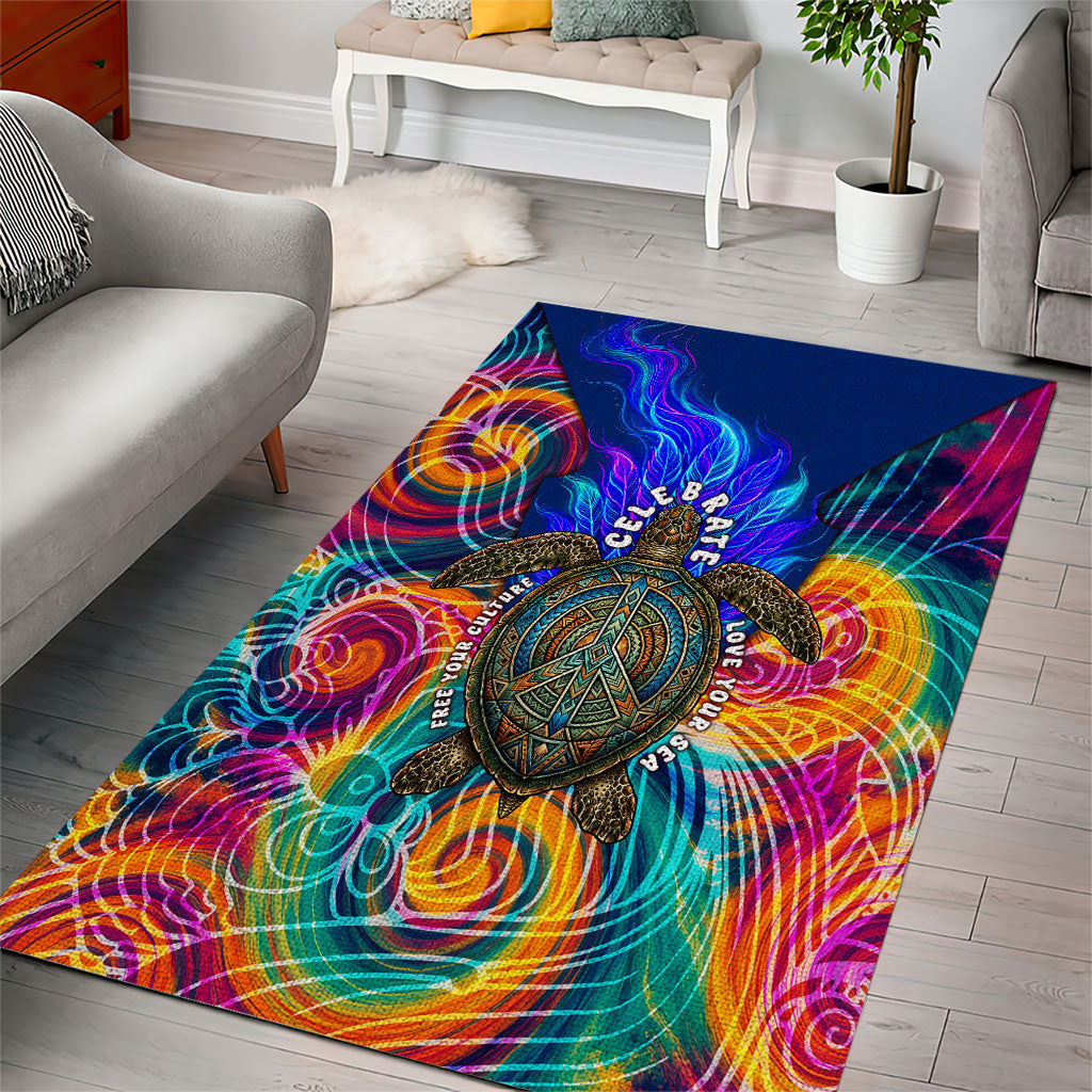 Torres Strait Islanders Sea Turtle Area Rug Indigenous Tribal Peace Art Cultural Headdress Motif