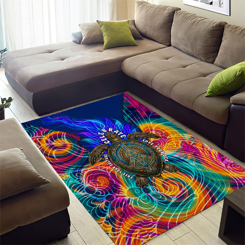 Torres Strait Islanders Sea Turtle Area Rug Indigenous Tribal Peace Art Cultural Headdress Motif