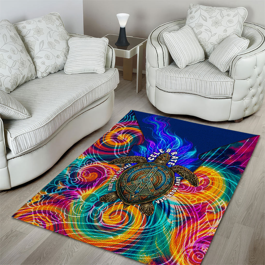 Torres Strait Islanders Sea Turtle Area Rug Indigenous Tribal Peace Art Cultural Headdress Motif