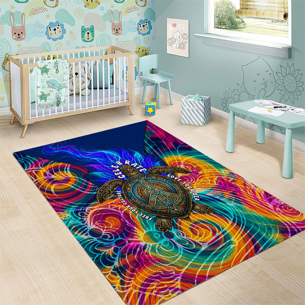 Torres Strait Islanders Sea Turtle Area Rug Indigenous Tribal Peace Art Cultural Headdress Motif