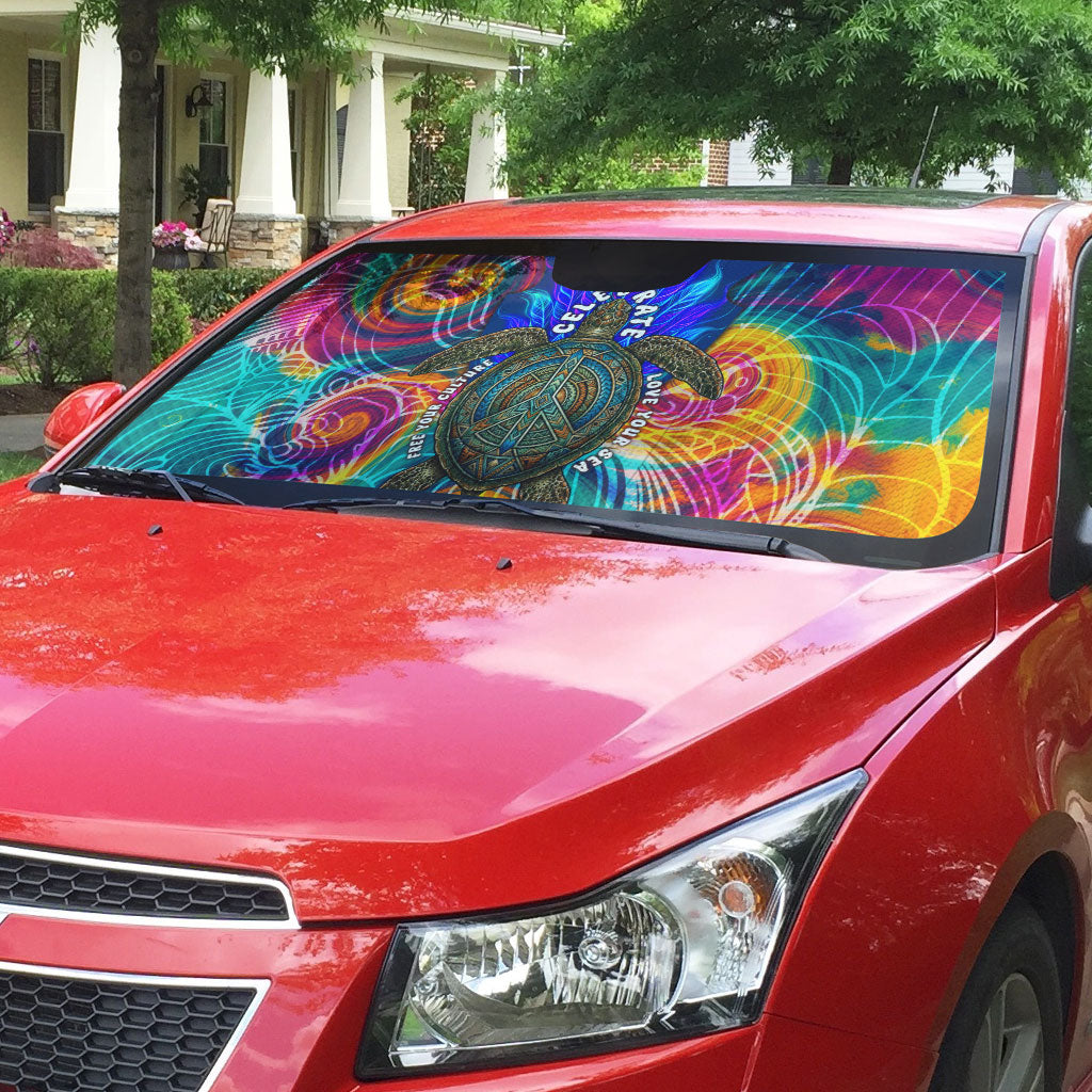 Torres Strait Islanders Sea Turtle Auto Sun Shade Indigenous Tribal Peace Art Cultural Headdress Motif