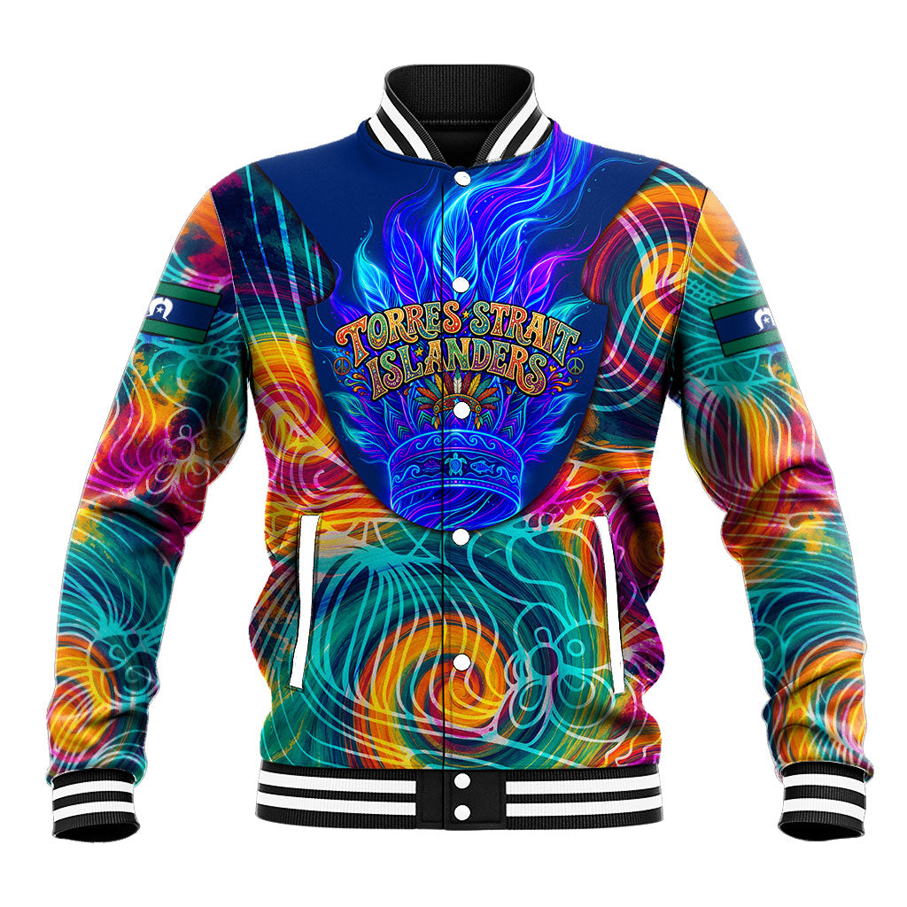 Torres Strait Islanders Sea Turtle Baseball Jacket Indigenous Tribal Peace Art Cultural Headdress Motif