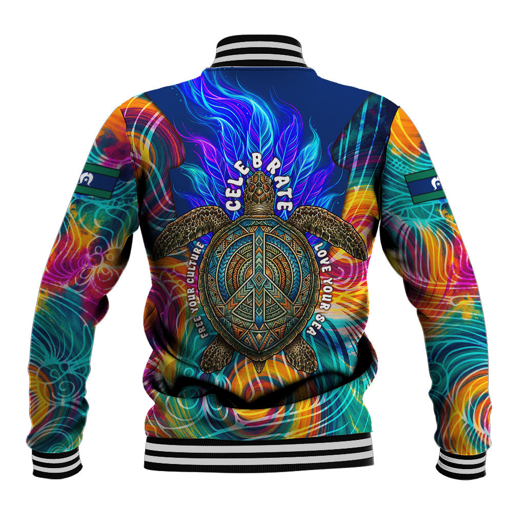 Torres Strait Islanders Sea Turtle Baseball Jacket Indigenous Tribal Peace Art Cultural Headdress Motif