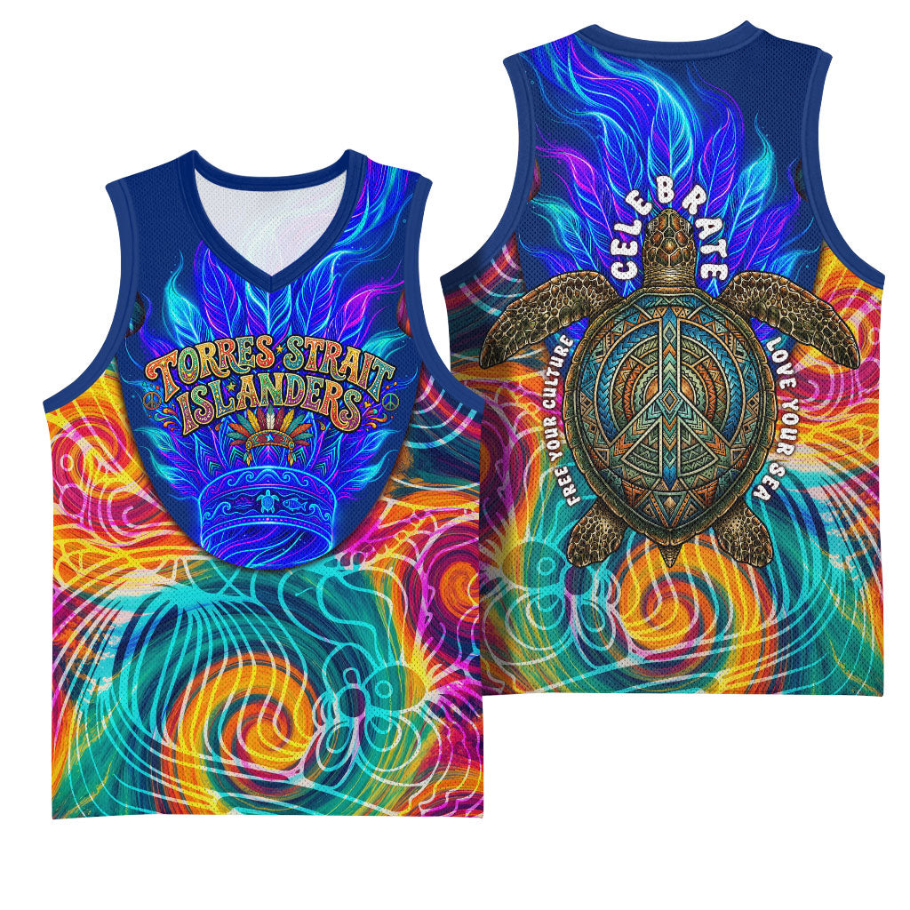 Torres Strait Islanders Sea Turtle Basketball Jersey Indigenous Tribal Peace Art Cultural Headdress Motif