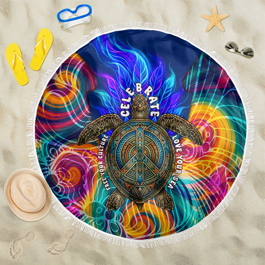 Torres Strait Islanders Sea Turtle Beach Blanket Indigenous Tribal Peace Art Cultural Headdress Motif