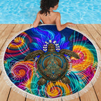 Torres Strait Islanders Sea Turtle Beach Blanket Indigenous Tribal Peace Art Cultural Headdress Motif