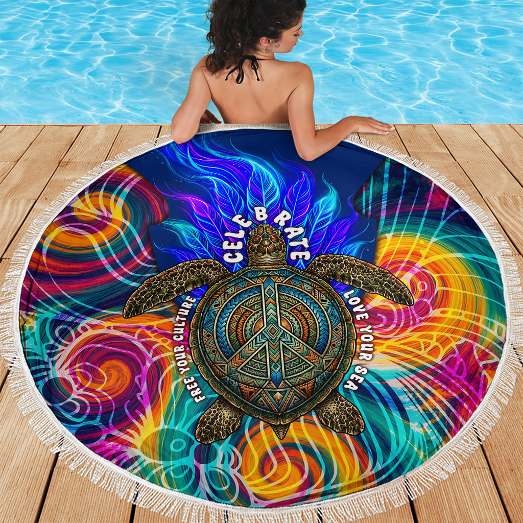 Torres Strait Islanders Sea Turtle Beach Blanket Indigenous Tribal Peace Art Cultural Headdress Motif