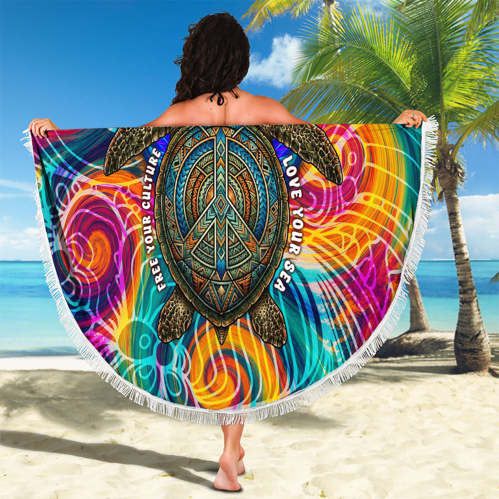 Torres Strait Islanders Sea Turtle Beach Blanket Indigenous Tribal Peace Art Cultural Headdress Motif