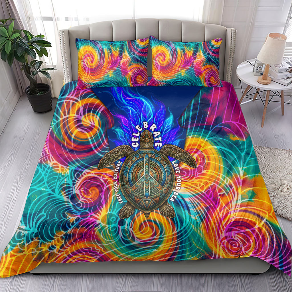 Torres Strait Islanders Sea Turtle Bedding Set Indigenous Tribal Peace Art Cultural Headdress Motif